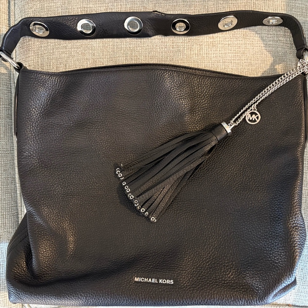 Michael Kors Black Leather Hobo Bag with Tassel